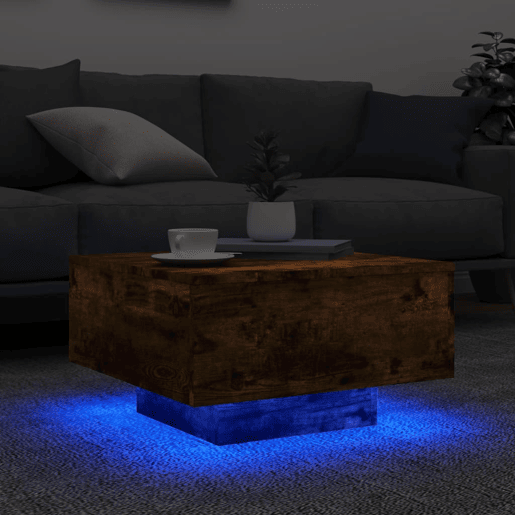 Mesa de Centro, Mesa baixa, com luzes LED 55x55x31 cm carvalho fumado