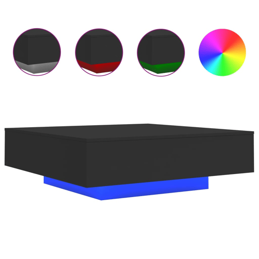 Mesa de Centro, Mesa baixa, com luzes LED 100x100x31 cm preto