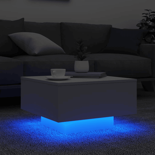 Mesa de Centro, Mesa baixa, com luzes LED 55x55x31 cm branco