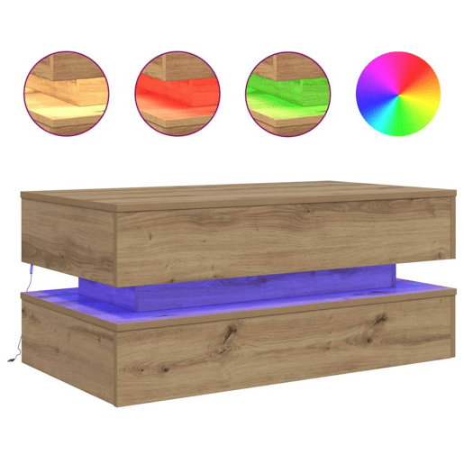Mesa de Centro, Mesa baixa, com luzes LED 90x50x40 cm carvalho artisiano