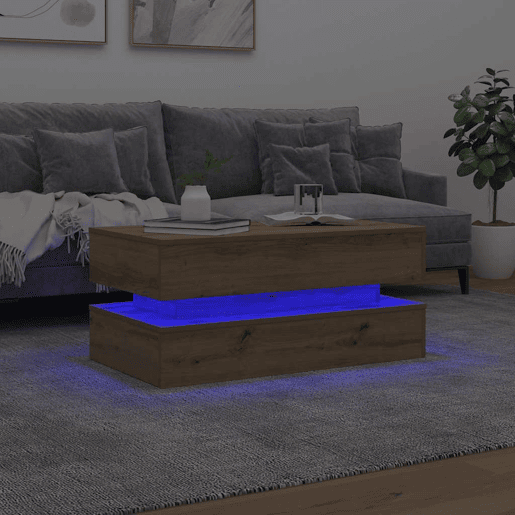 Mesa de Centro, Mesa baixa, com luzes LED 90x50x40 cm carvalho artisiano
