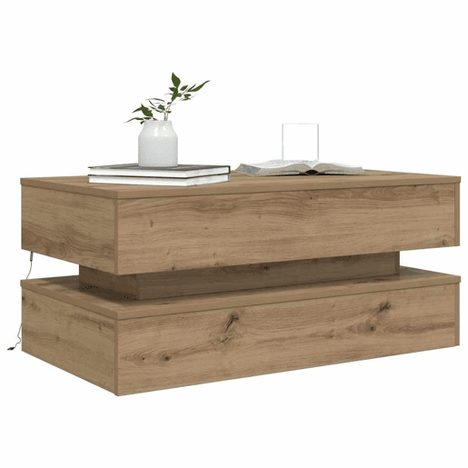 Mesa de Centro, Mesa baixa, com luzes LED 90x50x40 cm carvalho artisiano