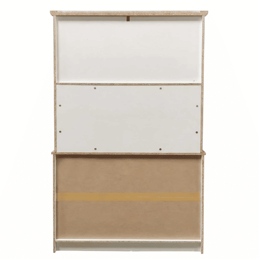 Aparador de cozinha 106 × 39 × 176,5 cm - com vitrines, 2 gavetas, portas e barra com ganchos - Natural, Branco Aparador de cozinha 106 × 39 × 176,5 cm - com vitrines, 2 gavetas, portas e barra com ganchos - Natural, Branco