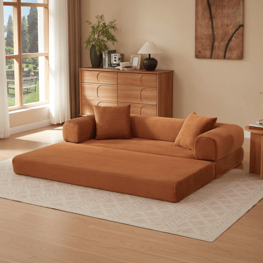 Sofá de 3 lugares - Sofá Tatami convertível em cama, ideal para a sala de estar e o quarto - Cor terracota
