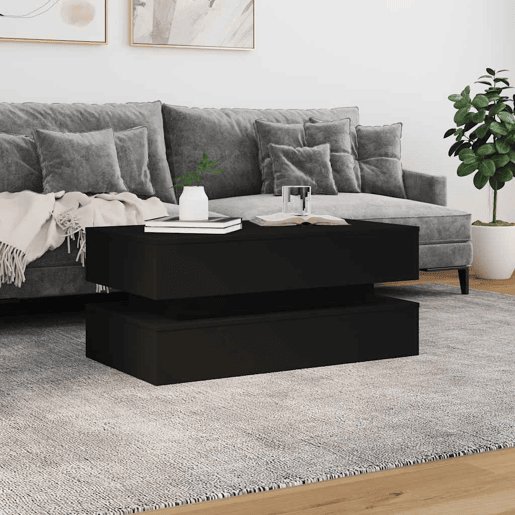 Mesa de Centro, Mesa baixa, com luzes LED 90x50x40 cm preto