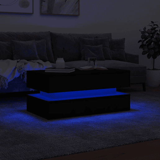 Mesa de Centro, Mesa baixa, com luzes LED 90x50x40 cm preto