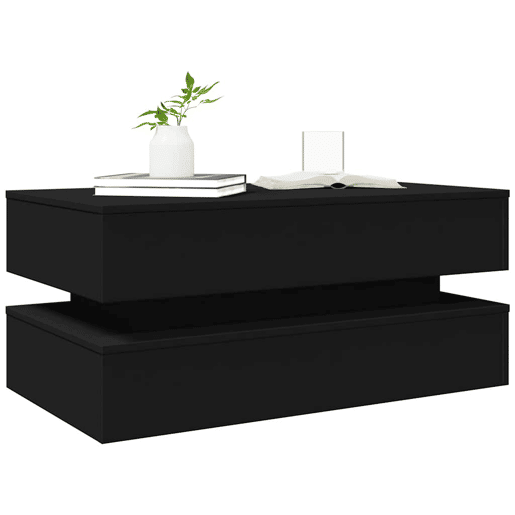 Mesa de Centro, Mesa baixa, com luzes LED 90x50x40 cm preto