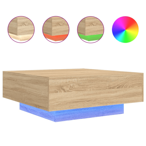 Mesa de Centro, Mesa baixa, com luzes LED 80x80x31 cm carvalho sonoma
