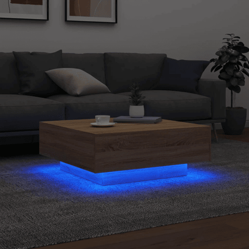Mesa de Centro, Mesa baixa, com luzes LED 80x80x31 cm carvalho sonoma