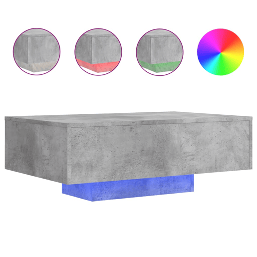 Mesa de Centro, Mesa baixa, com luzes LED 85x55x31 cm cinzento cimento Mesa de Centro, Mesa baixa, com luzes LED 85x55x31 cm cinzento cimento