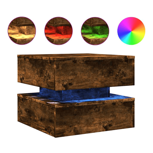 Mesa de Centro, Mesa baixa, com luzes LED 50x50x40 cm carvalho fumado