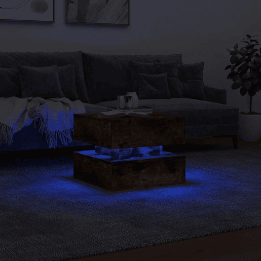 Mesa de Centro, Mesa baixa, com luzes LED 50x50x40 cm carvalho fumado