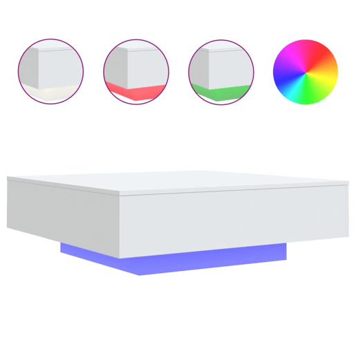 Mesa de Centro, Mesa baixa, com luzes LED 100x100x31 cm branco
