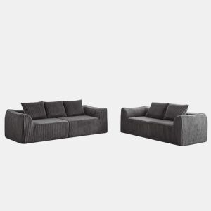 Sofá minimalista de 5 lugares - linhas elegantes, encosto inclinado, 5 almofadas - Cinza