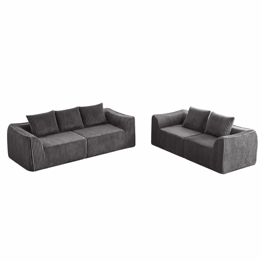 Sofá minimalista de 5 lugares - linhas elegantes, encosto inclinado, 5 almofadas - Cinza