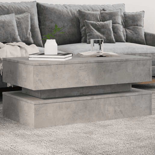 Mesa de Centro, Mesa baixa, com luzes LED 90x50x40 cm cinzento cimento