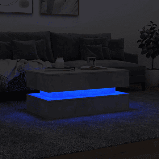 Mesa de Centro, Mesa baixa, com luzes LED 90x50x40 cm cinzento cimento