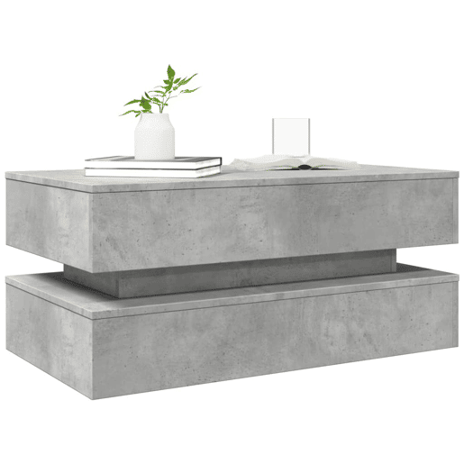 Mesa de Centro, Mesa baixa, com luzes LED 90x50x40 cm cinzento cimento