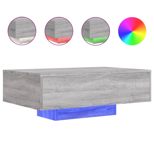 Mesa de Centro, Mesa baixa, com luzes LED 85x55x31 cm cinzento sonoma Mesa de Centro, Mesa baixa, com luzes LED 85x55x31 cm cinzento sonoma