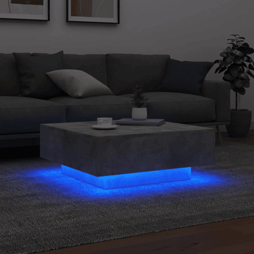 Mesa de Centro, Mesa baixa, com luzes LED 80x80x31 cm cinzento cimento