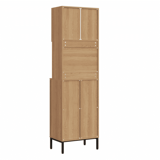 Armário de cozinha para lixo 53x35x181 cm - com compartimento para resíduos, espaço para micro-ondas, espaço para aspirador, design de armário alto com efeito de carvalho e preto - Natural