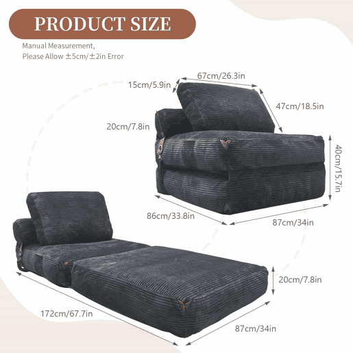 Sofá Individual Moderno - Com Armazenamento Integrado e Detalhes Elegantes com Borlas - Cinza