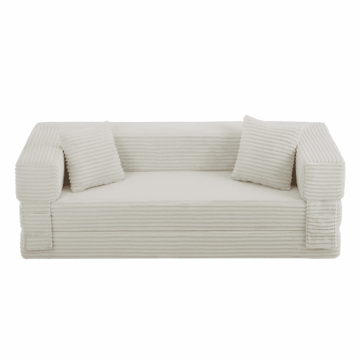 Sofá Cord de 3 lugares - Design moderno, formato quadrado clássico, design exclusivo de duas camadas, transformável em cama - Branco Sofá Cord de 3 lugares - Design moderno, formato quadrado clássico, design exclusivo de duas camadas, transformável em cama - Branco