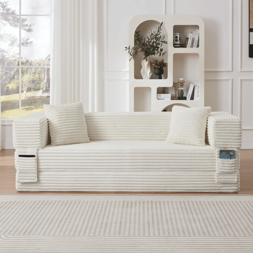 Sofá Cord de 3 lugares - Design moderno, formato quadrado clássico, design exclusivo de duas camadas, transformável em cama - Branco Sofá Cord de 3 lugares - Design moderno, formato quadrado clássico, design exclusivo de duas camadas, transformável em cama - Branco