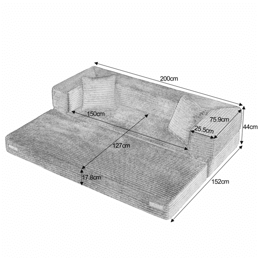 Sofá Cord de 3 lugares - Design moderno, formato quadrado clássico, design exclusivo de duas camadas, transformável em cama - Branco Sofá Cord de 3 lugares - Design moderno, formato quadrado clássico, design exclusivo de duas camadas, transformável em cama - Branco