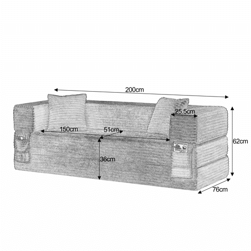 Sofá Cord de 3 lugares - Design moderno, formato quadrado clássico, design exclusivo de duas camadas, transformável em cama - Branco Sofá Cord de 3 lugares - Design moderno, formato quadrado clássico, design exclusivo de duas camadas, transformável em cama - Branco
