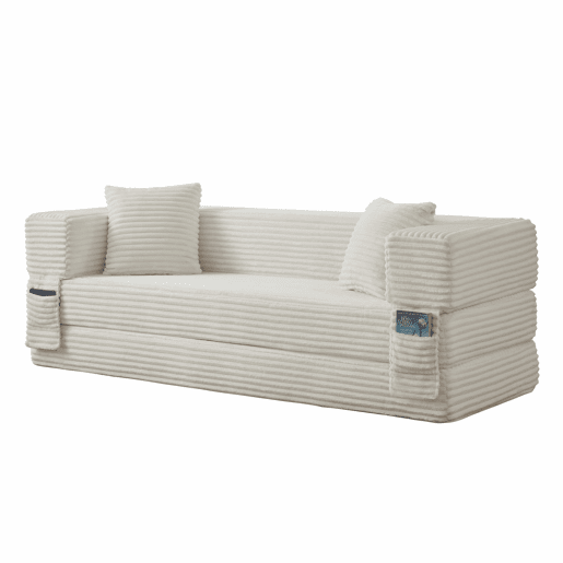 Sofá Cord de 3 lugares - Design moderno, formato quadrado clássico, design exclusivo de duas camadas, transformável em cama - Branco Sofá Cord de 3 lugares - Design moderno, formato quadrado clássico, design exclusivo de duas camadas, transformável em cama - Branco