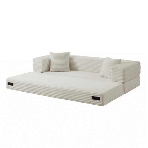 Sofá Cord de 3 lugares - Design moderno, formato quadrado clássico, design exclusivo de duas camadas, transformável em cama - Branco Sofá Cord de 3 lugares - Design moderno, formato quadrado clássico, design exclusivo de duas camadas, transformável em cama - Branco