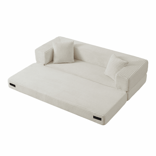 Sofá Cord de 3 lugares - Design moderno, formato quadrado clássico, design exclusivo de duas camadas, transformável em cama - Branco Sofá Cord de 3 lugares - Design moderno, formato quadrado clássico, design exclusivo de duas camadas, transformável em cama - Branco