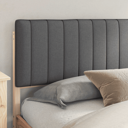 Estrutura de Cama de casal moderno com Cabeceira Estofada Cinza Escuro