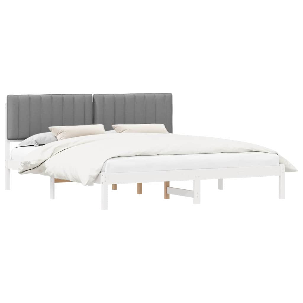 Estructura de cama matrimonial estilo con cabecera tapizada gris claro