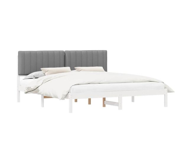 Estructura de cama matrimonial estilo con cabecera tapizada gris claro