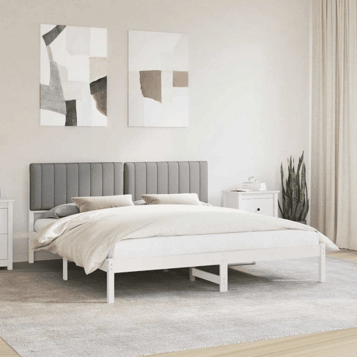 Estrutura de Cama de casal moderno com Cabeceira Estofada Cinzento-claro