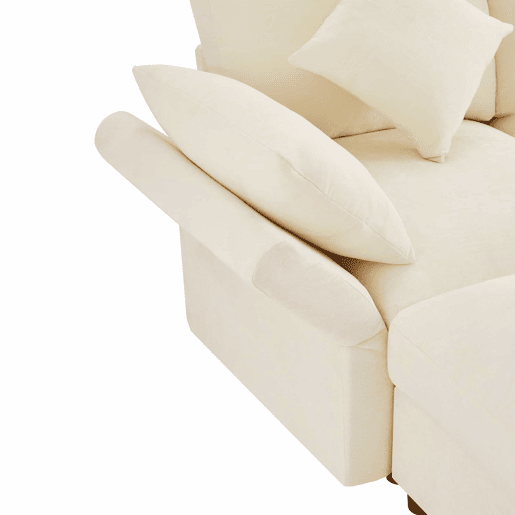 Sofá modular de 6 lugares - UL convertível, chenille, 2 pufes, braços ajustáveis, 4 almofadas e 2 apoios de cabeça - Bege