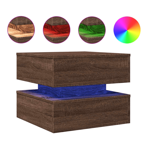 Mesa de Centro, Mesa baixa, com luzes LED 50x50x40 cm carvalho castanho