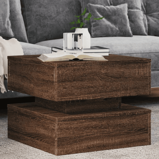Mesa de Centro, Mesa baixa, com luzes LED 50x50x40 cm carvalho castanho