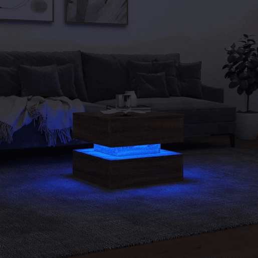 Mesa de Centro, Mesa baixa, com luzes LED 50x50x40 cm carvalho castanho