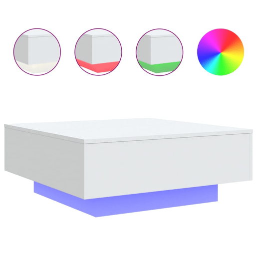 Mesa de Centro, Mesa baixa, com luzes LED 80x80x31cm branco Mesa de Centro, Mesa baixa, com luzes LED 80x80x31cm branco