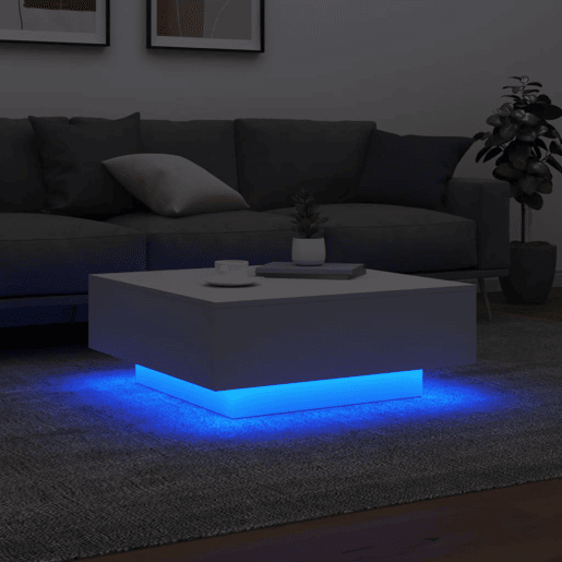 Mesa de Centro, Mesa baixa, com luzes LED 80x80x31cm branco Mesa de Centro, Mesa baixa, com luzes LED 80x80x31cm branco