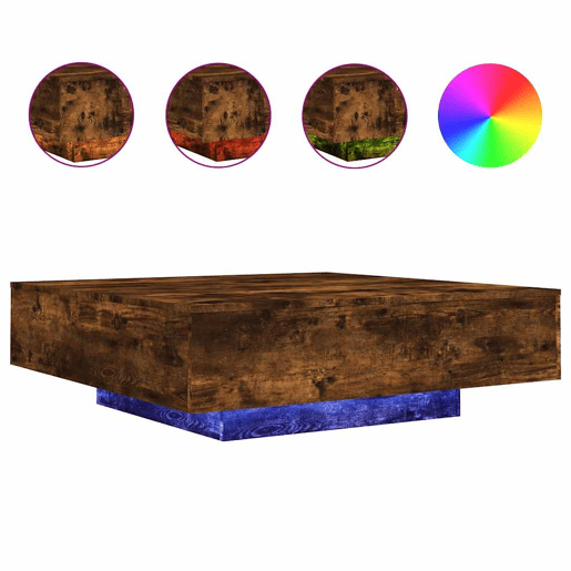 Mesa de Centro, Mesa baixa, com luzes LED 100x100x31 cm carvalho fumado