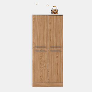 Armário de despensa de cozinha 76 x 42 x 180 cm - 4 portas, estilo frigorífico, prateleiras ajustáveis, grande capacidade, com puxadores metálicos e sistema anti-tombamento - branco e natural