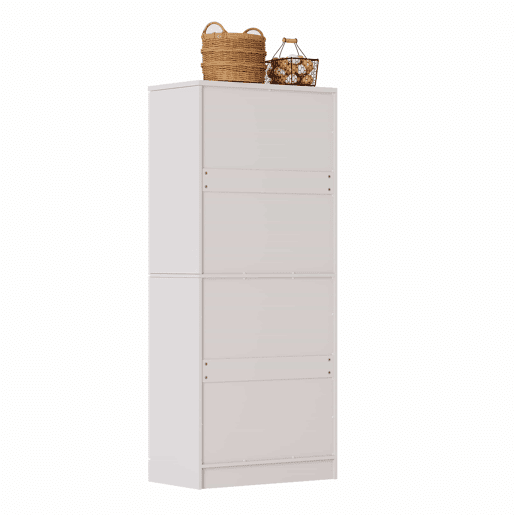 Armário de despensa de cozinha 76 x 42 x 180 cm - 4 portas, estilo frigorífico, prateleiras ajustáveis, grande capacidade, com puxadores metálicos e sistema anti-tombamento - branco e natural