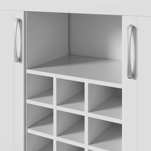 Aparador de cozinha de 175 cm u2013 com vitrina de vidro, suporte para garrafas e barra com ganchos, armário multifuncional para cozinha, sala de jantar e sala de estar u2013 Natural e Branco