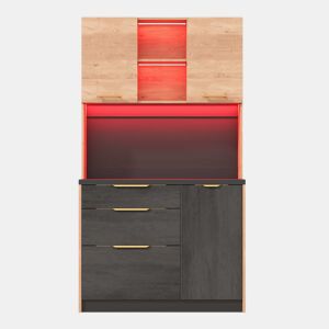 Armário alto de cozinha 100 × 40 × 180 cm - Estilo moderno, acabamento em betão, bancada preta, iluminação LED regulável, tomada europeia - Neutro