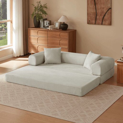 Sofá Tatami de 3 lugares - Sofá-cama, ideal para a sala de estar e o quarto - Cor bege Sofá Tatami de 3 lugares - Sofá-cama, ideal para a sala de estar e o quarto - Cor bege