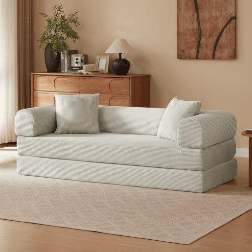 Sofá Tatami de 3 lugares - Sofá-cama, ideal para a sala de estar e o quarto - Cor bege Sofá Tatami de 3 lugares - Sofá-cama, ideal para a sala de estar e o quarto - Cor bege